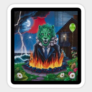 AI generated toxic green lion from fiery pit Sticker